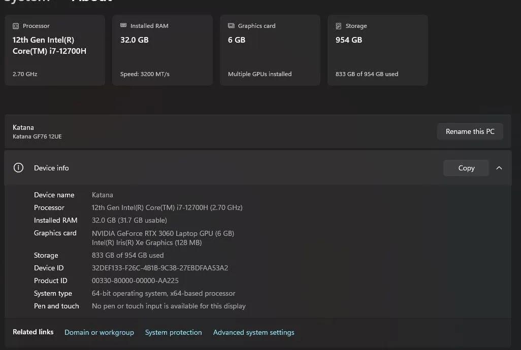 Игровой ноутбук MSI Katana RTX 3060