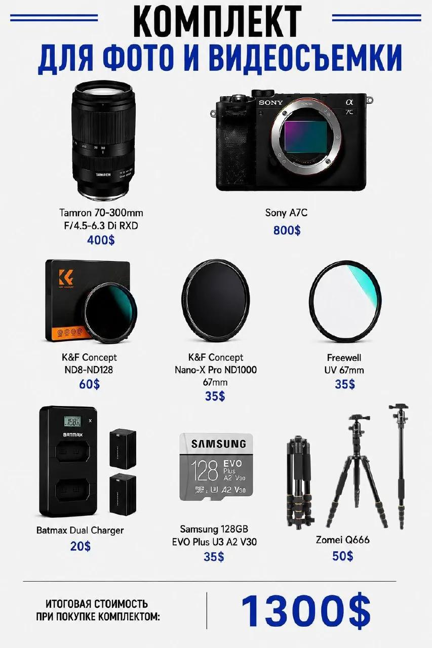Фотокамера Sony A7c с объективом и аксессуарами