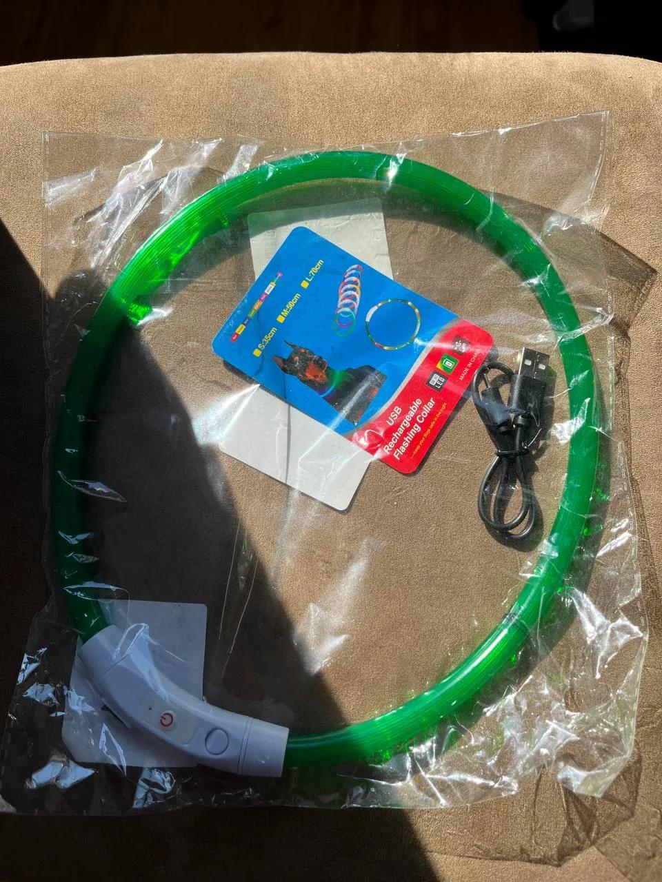 Светящийся ошейник для собак, зелёный, на USB-зарядке