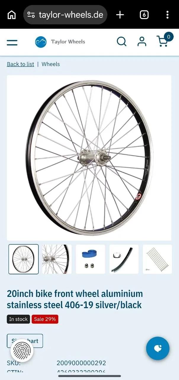 Переднее велосипедное колесо Taylor-Wheels 20 дюймов