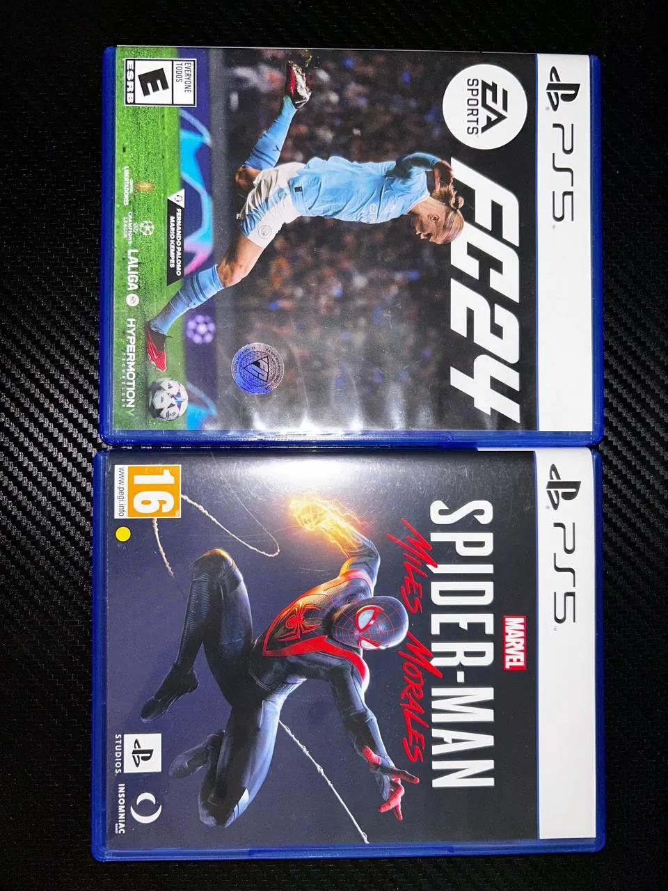 Диски игр для PS5, FC24 и Spider-Man