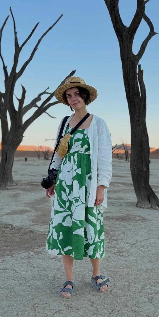 Сарафан летний бело-зелёный размер M