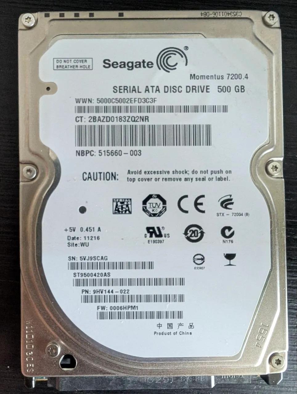 Жёсткий диск 500GB рабочий