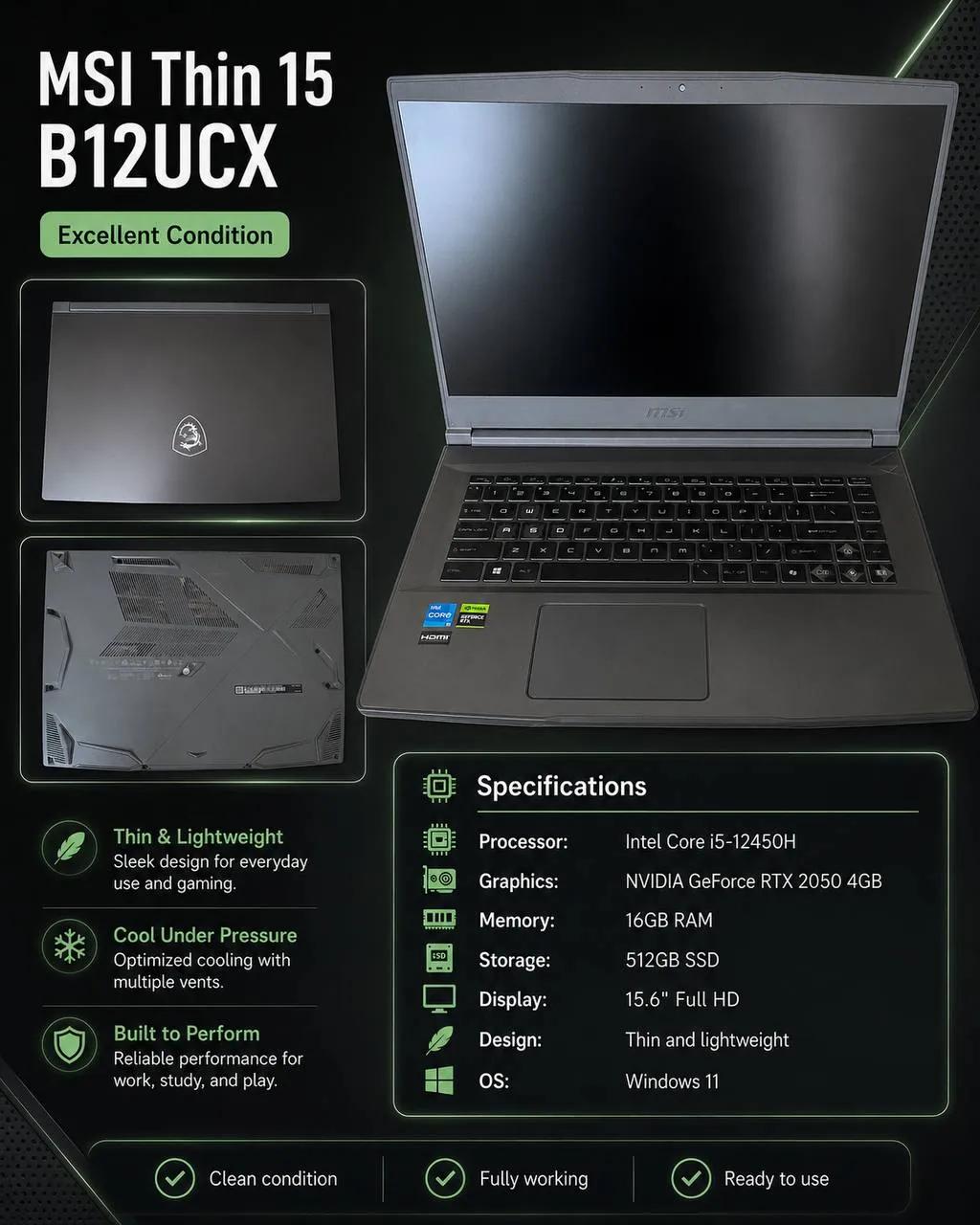 Игровой ноутбук MSI Thin 15 B12UCX