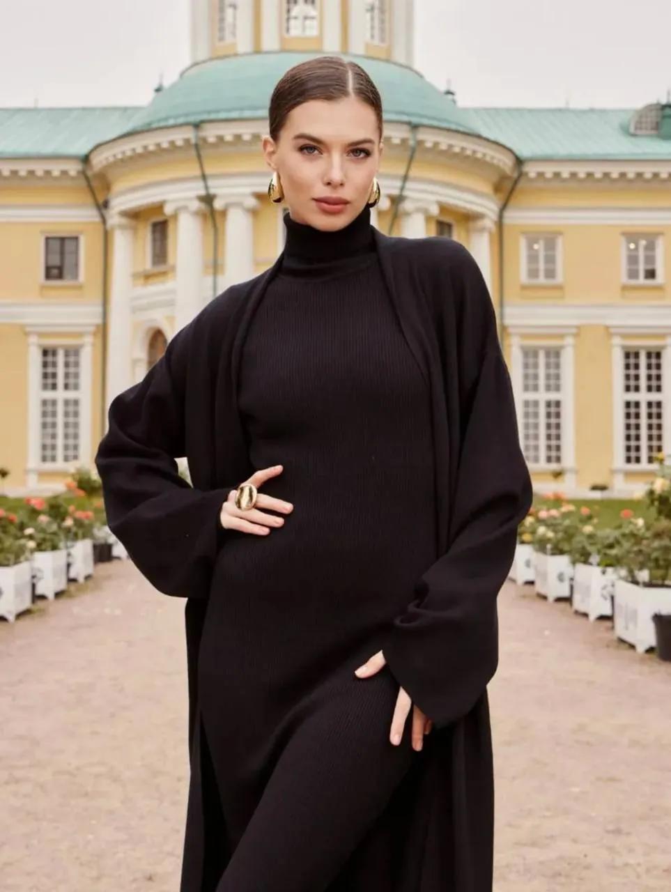 Платье миди с кардиганом, one size
