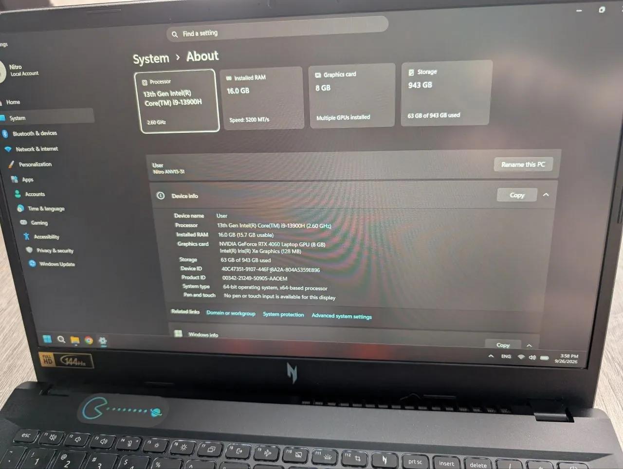 Игровой ноутбук Acer Nitro V15
