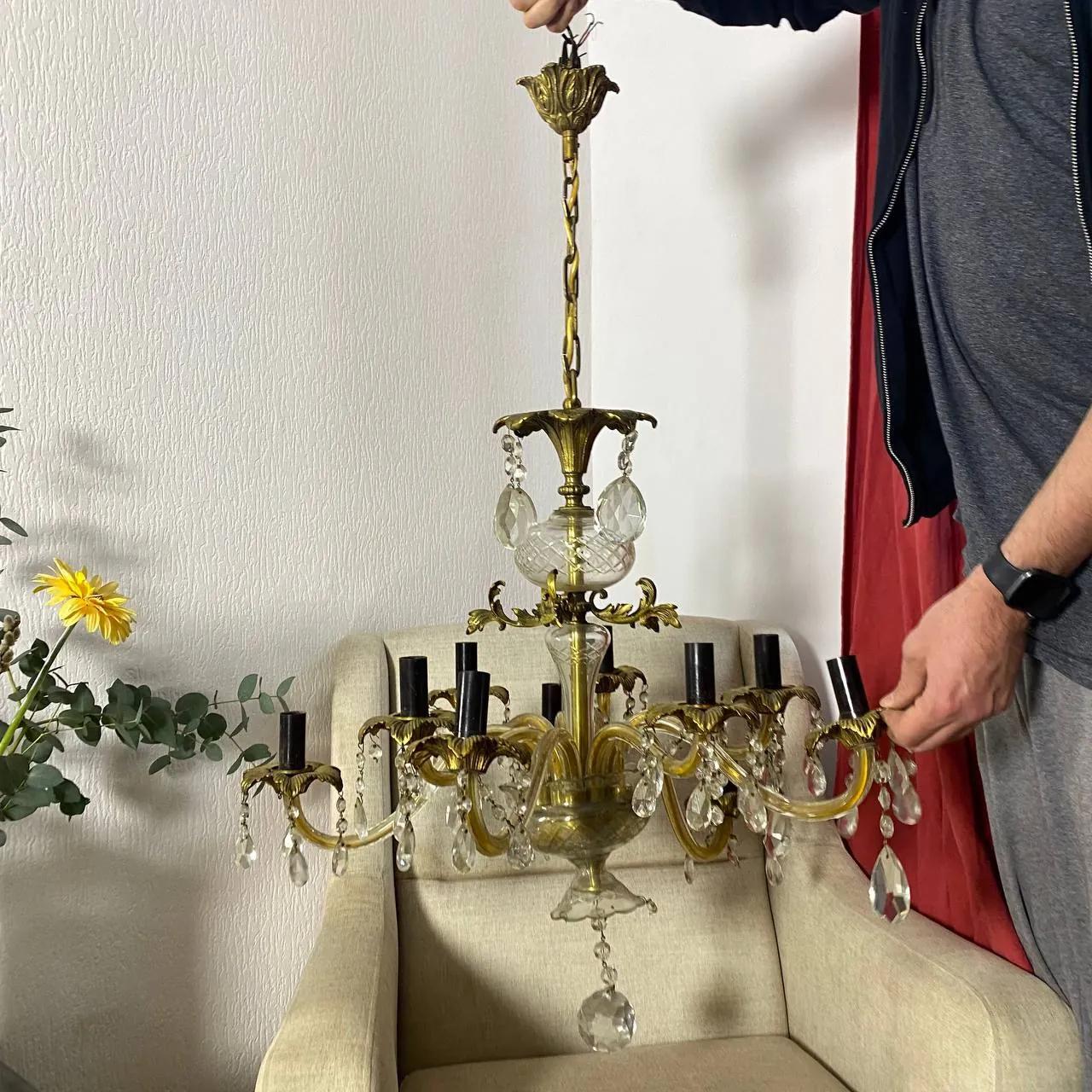 Люстра винтажная хрустальная латунь