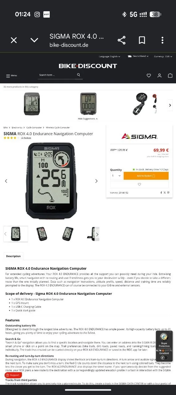 Велокомпьютер Sigma ROX 4.0 2