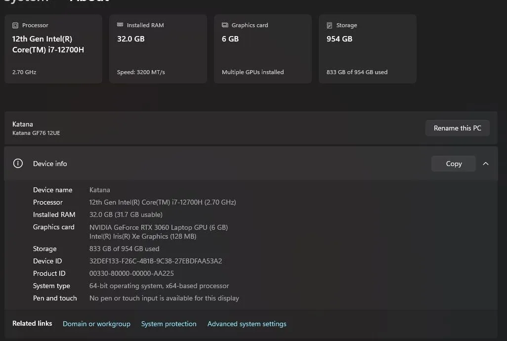 Игровой ноутбук MSI Katana RTX 3060 1