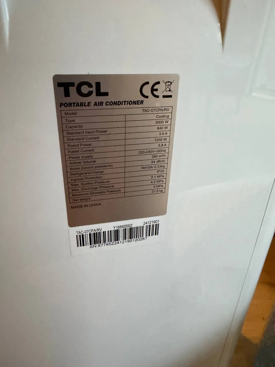 Мобильный кондиционер TCL-07CPA/RV 2