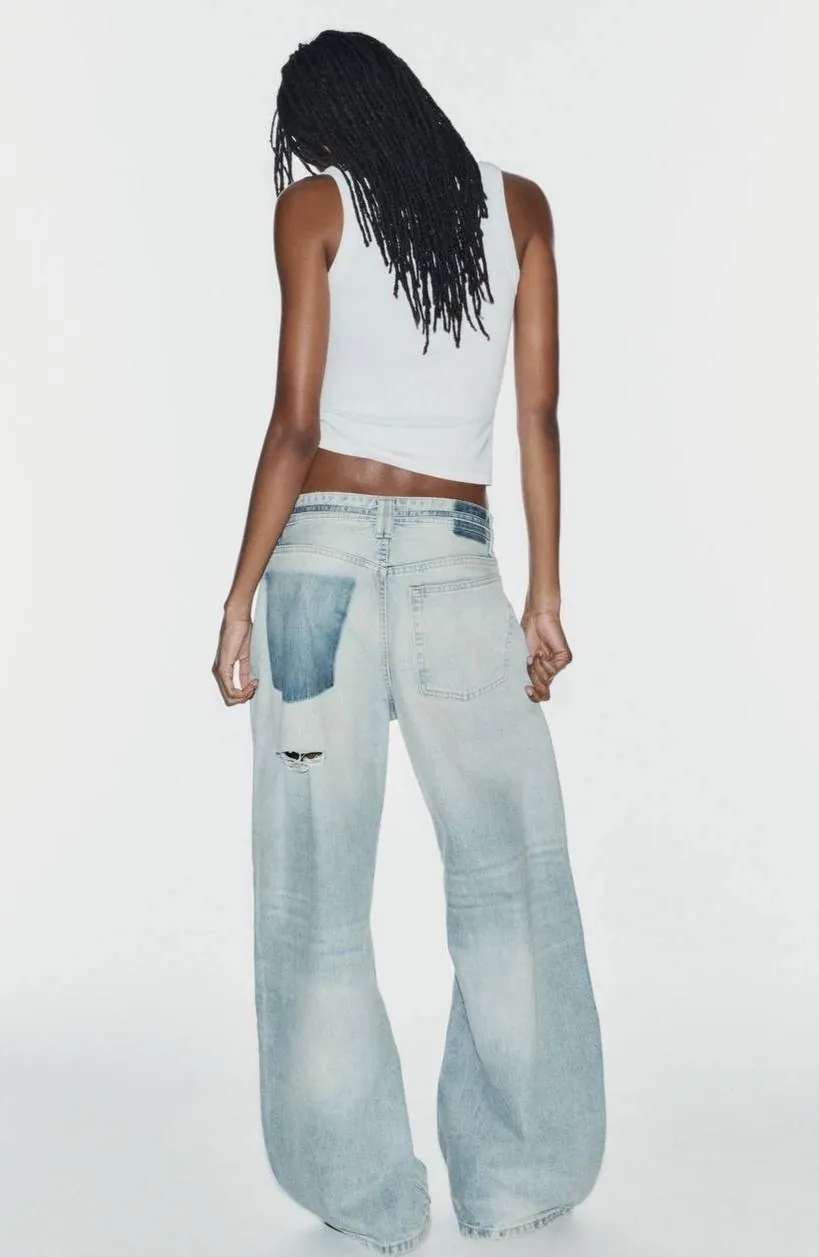 Голубые джинсы Zara baggy размера 32 2