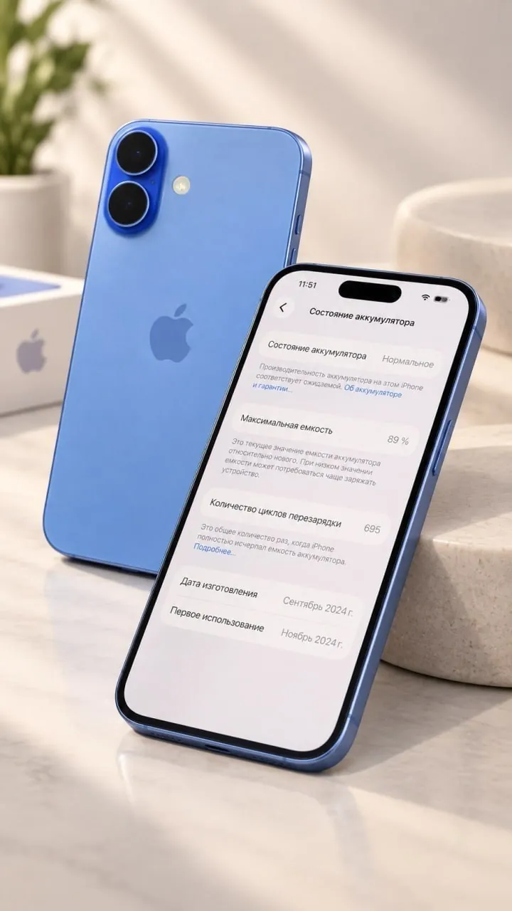 IPhone 16 128 ГБ синий, хорошее состояние 5
