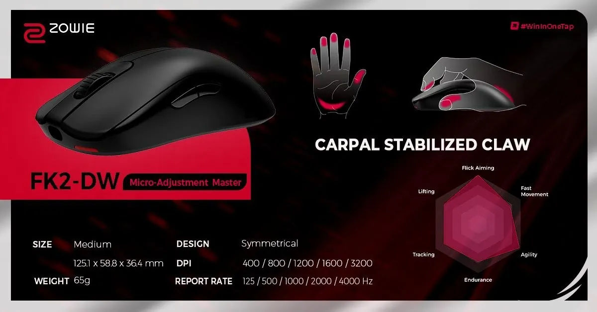 Беспроводная мышь ZOWIE FK2-DW 4K с док-станцией 4