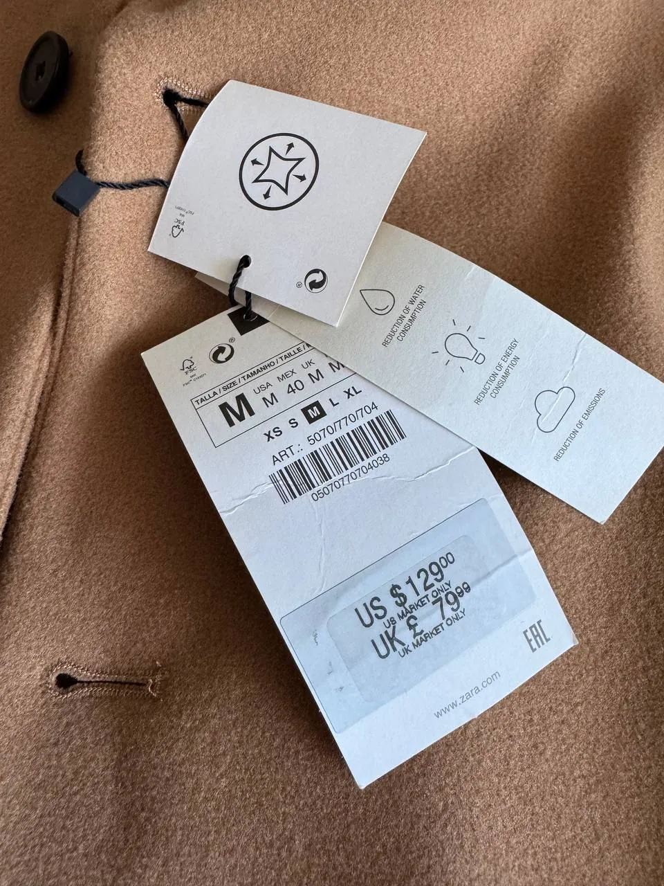 Пальто ZARA мужское camel размер M 3
