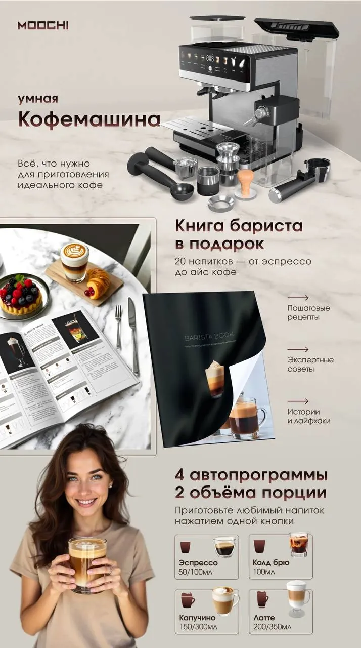 Кофемашина MOOCHI зерновая с капучинатором 7