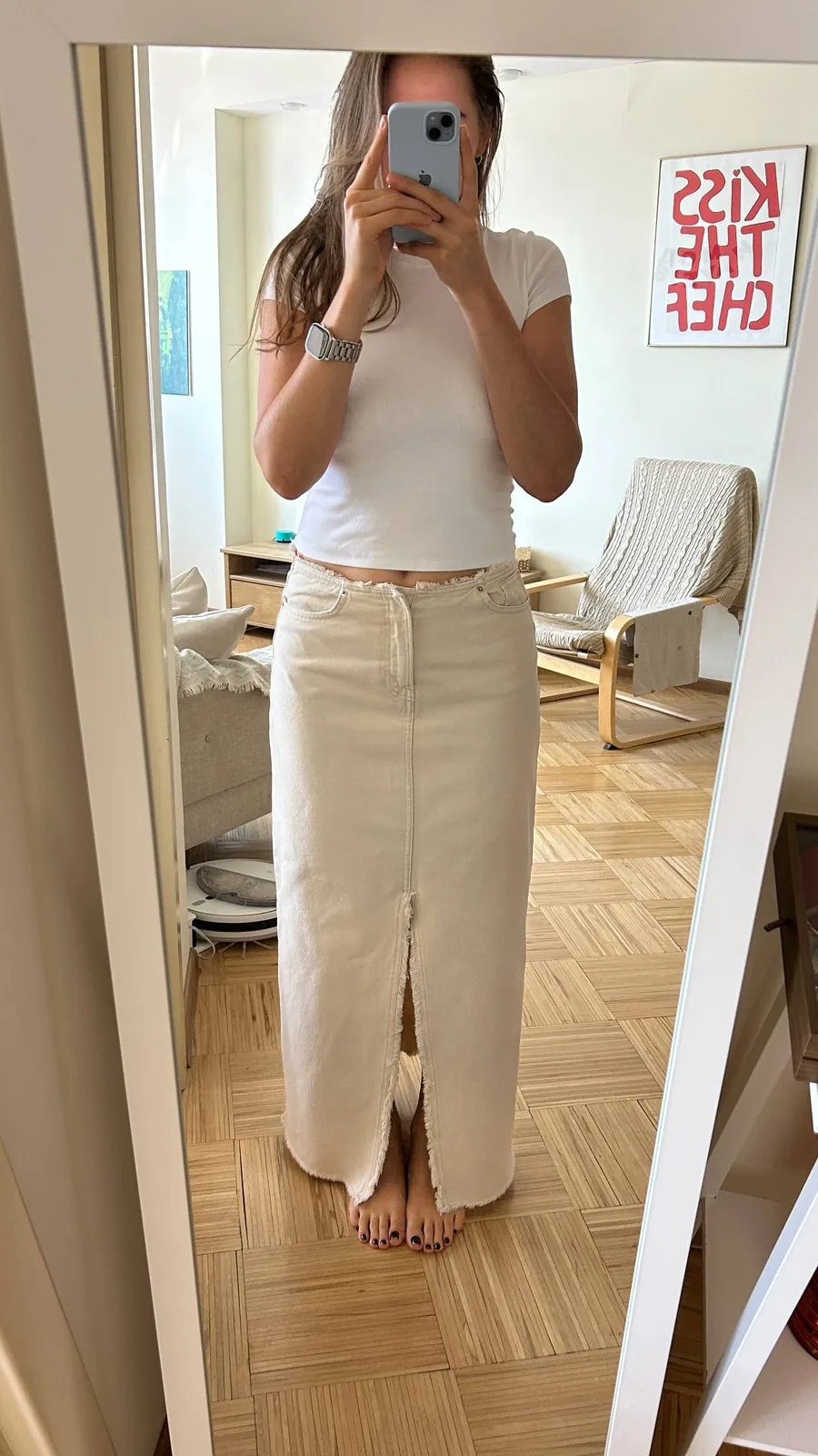 Джинсовая юбка H&M бежевого цвета 7