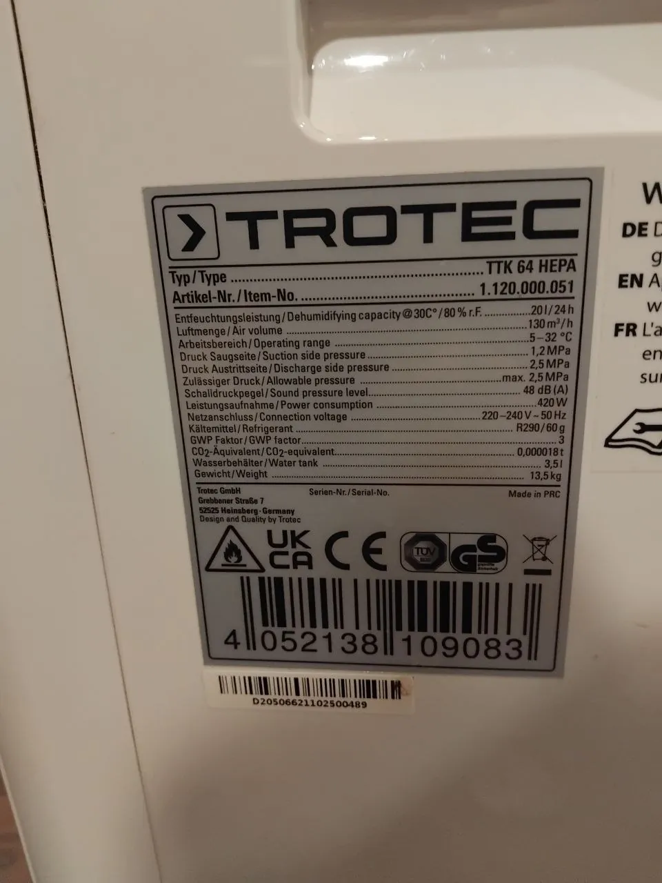 Осушитель воздуха Trotec TTK 64 HEPA 2