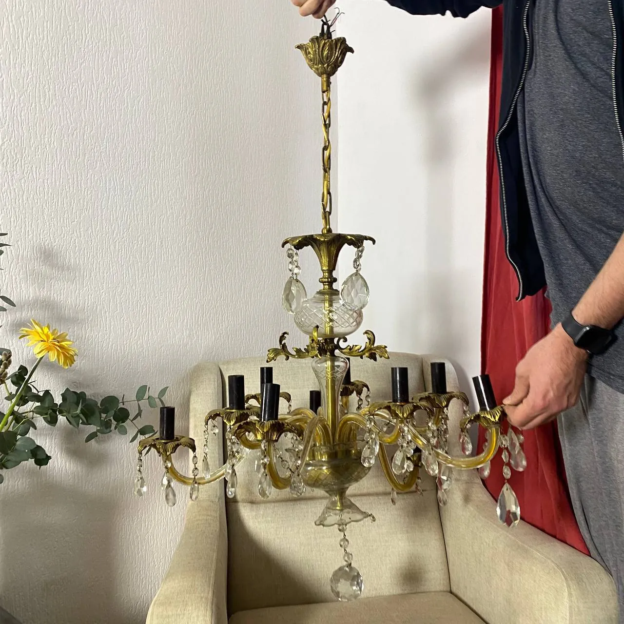 Люстра винтажная хрустальная латунь 1