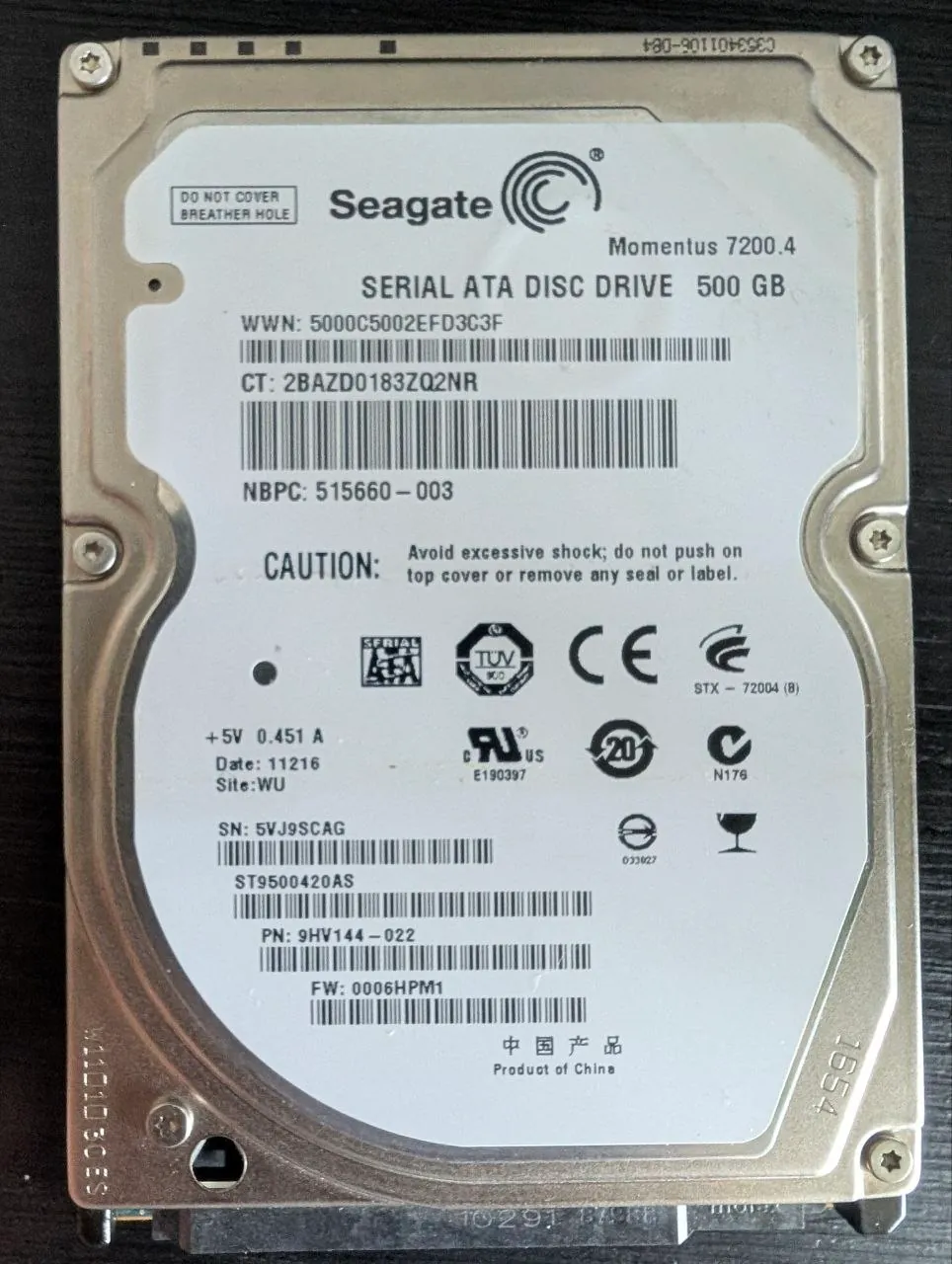 Жёсткий диск 500GB рабочий 1
